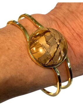Pietersite Stone Style Gold-Tone Cuff Bracelet Fashion Jewelry Womens